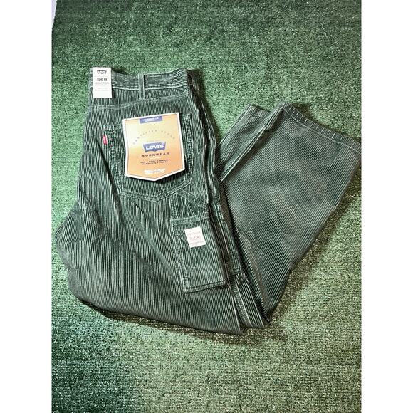 Levi's 568 Pants Mens 36x32 Green Corduroy Workwear Loose Straight Carpenter NEW - Picture 1 of 13